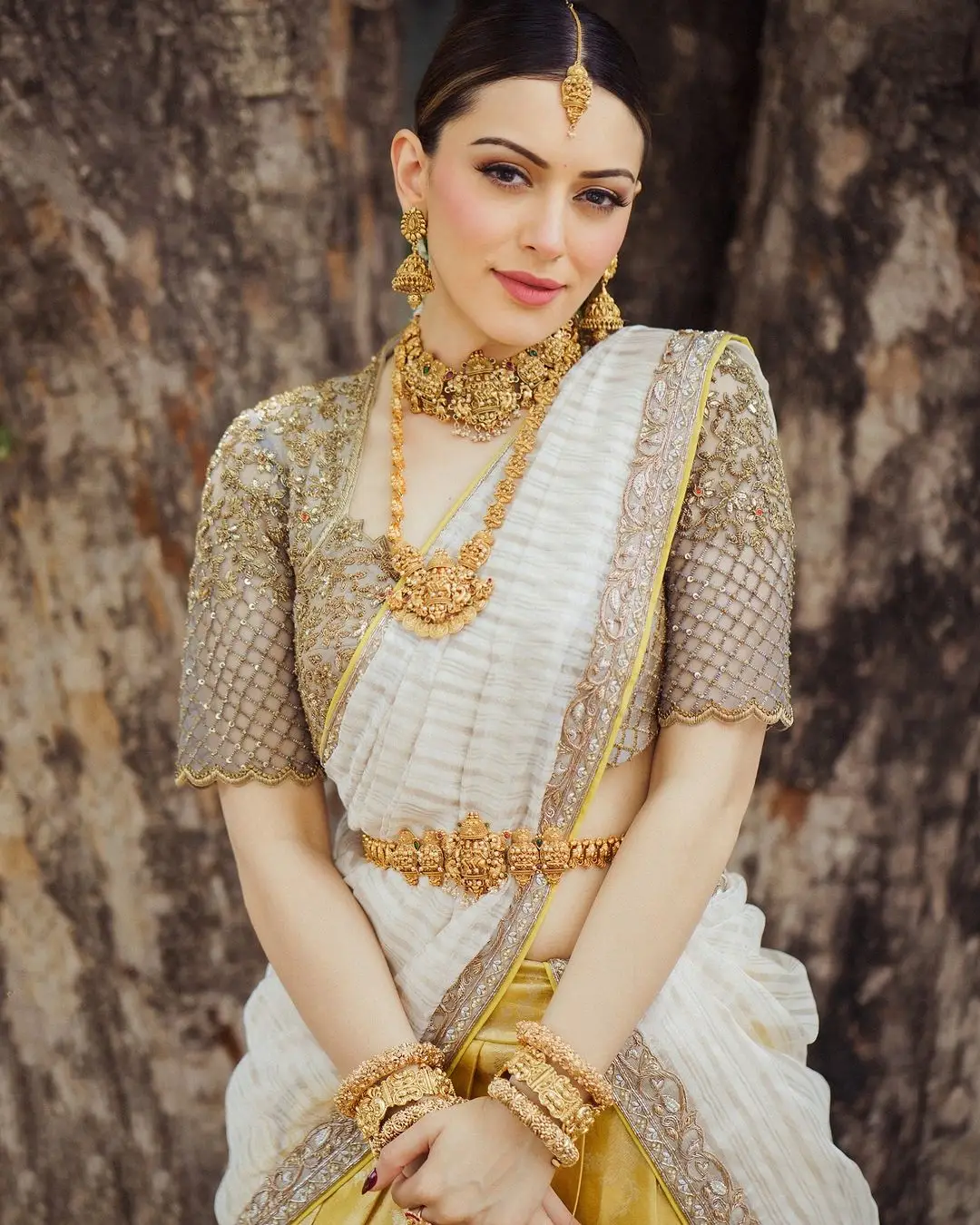 Hansika Motwani Wearing Beautiful Earrings Jewellery Yellow lehenga Choli